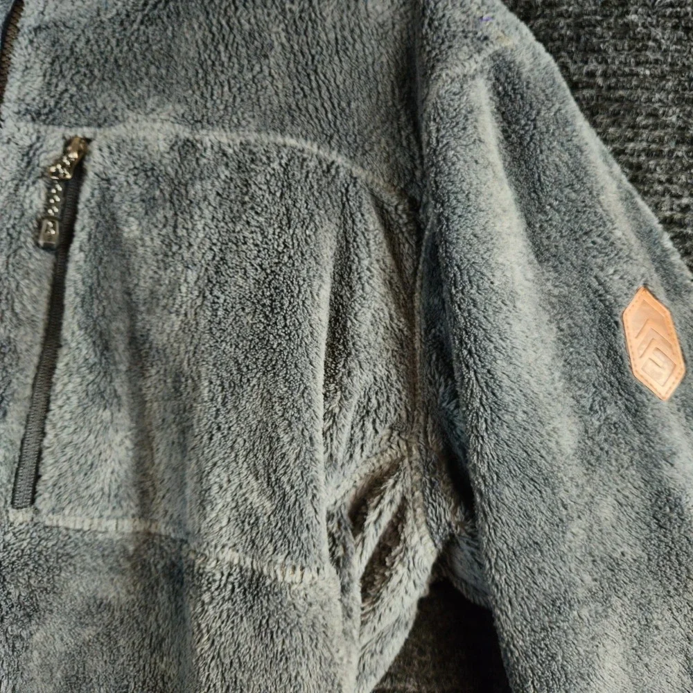 Free Country Mens XL Gray Sherpa Jacket Full Zip Up Fleece‎ Cozy Soft Oversize